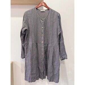 Bryn Walker Womens S Grey Long Sleeve Linen Pleated Gemma Tunic Dress Oversized